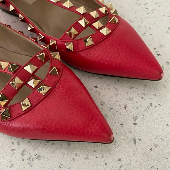 Used Valentino rockstud caged flats. Red. Sz 36.5 - Picture 7 of 10